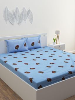 Home Affairs - Blue Nature 300 Tc Bedsheet with 2 Pillow Covers