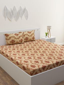 Home Affairs - Beige Floral 300 Tc Bedsheet with 2 Pillow Covers