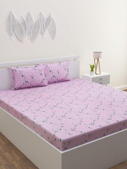 Home Affairs - Pink Floral 300 Tc Bedsheet with 2 Pillow Covers
