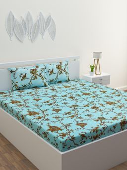 Home Affairs - Aqua Floral 300 Tc Bedsheet with 2 Pillow Covers
