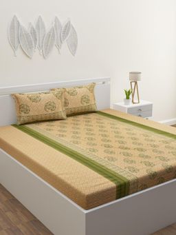 Home Affairs - Beige Ethnic 300 Tc Bedsheet with 2 Pillow Covers