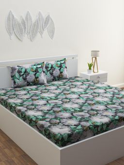 Home Affairs - Black Floral 250 Tc Bedsheet with 2 Pillow Covers