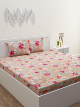 Home Affairs - Peach Floral 250 Tc Bedsheet with 2 Pillow Covers