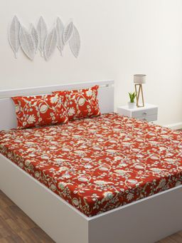 Home Affairs - Rust Floral 250 Tc Bedsheet with 2 Pillow Covers