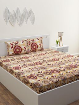 Home Affairs - Beige Ethnic 250 Tc Bedsheet with 2 Pillow Covers