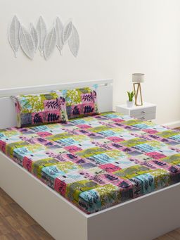 Home Affairs - Nature Multi-Color 250 Tc Bedsheet with 2 Pillow Covers