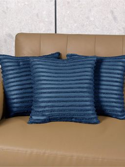 Saral Home - Navy Blue Axis Stripe Cushion Cover (Pack Of 3)
