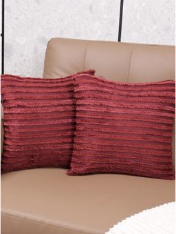 Saral Home - Maroon Axis Stripe Cushion Cover (Pack Of 2)