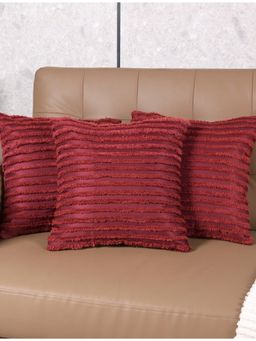 Saral Home - Maroon Axis Stripe Cushion Cover (Pack Of 3)