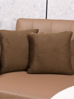 Saral Home - Brown Chevron Velvet Cushion Cover (Pack Of 2)