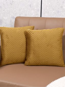 Saral Home - Gold Chevron Velvet Cushion Cover (Pack Of 2)