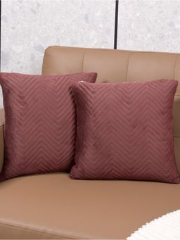Saral Home - Burgundy Chevron Velvet Cushion Cover (Pack Of 2)