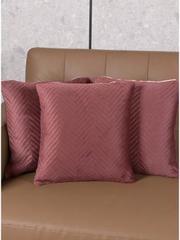 Saral Home - Burgundy Chevron Velvet Cushion Cover (Pack Of 3)