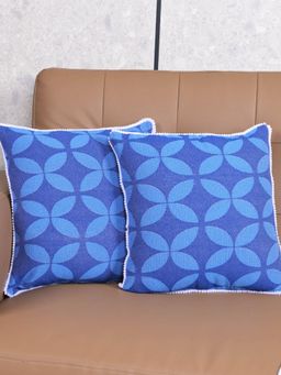 Saral Home - Blue Dhadki Floral Cotton Cushion Covers (Pack Of 2)