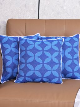 Saral Home - Blue Dhadki Floral Cotton Cushion Covers (Pack Of 3)