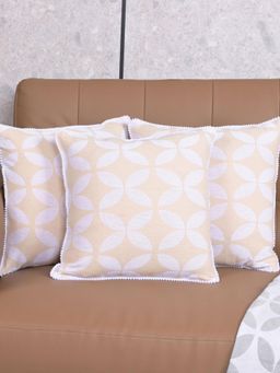 Saral Home - Ivory Dhadki Floral Cotton Cushion Covers (Pack Of 3)