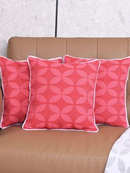 Saral Home - Pink Dhadki Floral Cotton Cushion Covers (Pack Of 3)