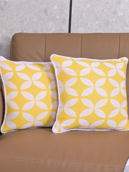 Saral Home - Yellow Dhadki Floral Cotton Cushion Covers (Pack Of 2)