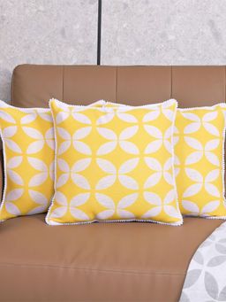 Saral Home - Yellow Dhadki Floral Cotton Cushion Covers (Pack Of 3)