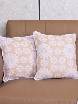 Saral Home - Beige Chitki Floral Cotton Cushion Covers (Pack Of 2)