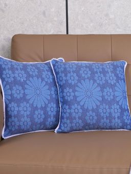 Saral Home - Blue Chitki Floral Cotton Cushion Covers (Pack Of 2)