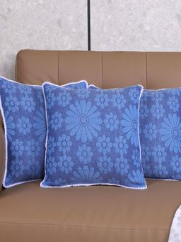 Saral Home - Blue Chitki Floral Cotton Cushion Covers (Pack Of 3)