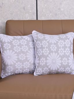Saral Home - Grey Chitki Floral Cotton Cushion Covers (Pack Of 2)