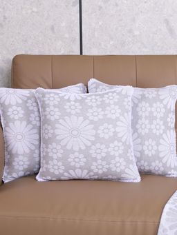 Saral Home - Grey Chitki Floral Cotton Cushion Covers (Pack Of 3)