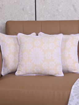 Saral Home - Ivory Chitki Floral Cotton Cushion Covers (Pack Of 3)