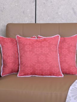 Saral Home - Pink Chitki Floral Cotton Cushion Covers (Pack Of 3)