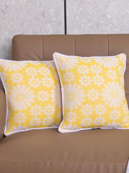 Saral Home - Yellow Chitki Floral Cotton Cushion Covers (Pack Of 2)