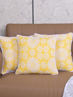 Saral Home - Yellow Chitki Floral Cotton Cushion Covers (Pack Of 3)