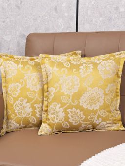 Saral Home - Gold Jardin Floral Cotton Cushion Cover (Pack Of 2)