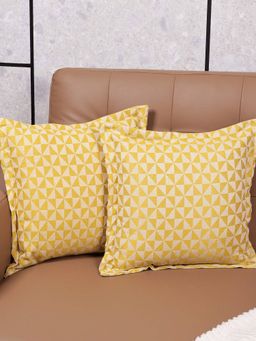 Saral Home - Yellow Firki Damask Cotton Cushion Cover (Pack Of 2)