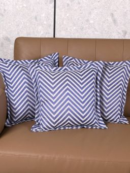 Saral Home - Blue Chevron Damask Cotton Cushion Cover (Pack Of 3)