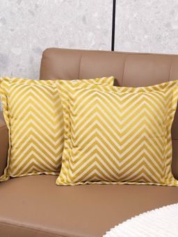 Saral Home - Gold Chevron Damask Cotton Cushion Cover (Pack Of 2)