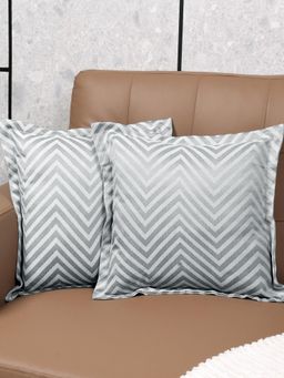 Saral Home - Grey Chevron Damask Cotton Cushion Cover (Pack Of 2)