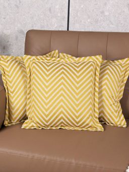 Saral Home - Gold Chevron Damask Cotton Cushion Cover (Pack Of 3)