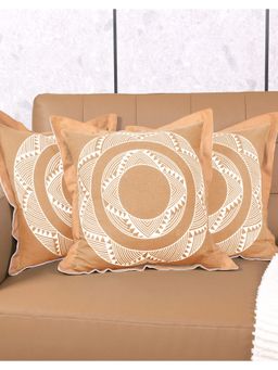 Saral Home - Beige Mela Printed Cotton Cushion Covers (Pack Of 3)