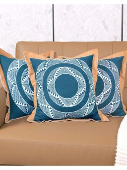 Saral Home - Blue Mela Printed Cotton Cushion Covers (Pack Of 3)