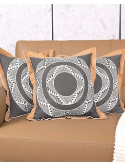 Saral Home - Grey Mela Printed Cotton Cushion Covers (Pack Of 3)