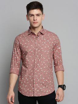 SHOWOFF - Mens Spread Collar Brown Printed Shirt