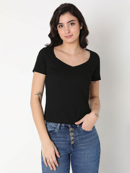 Spykar - Black Slim Fit Half Sleeve Solid Top For women