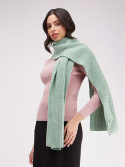 FableStreet - Sap Green Textured Knit Muffler