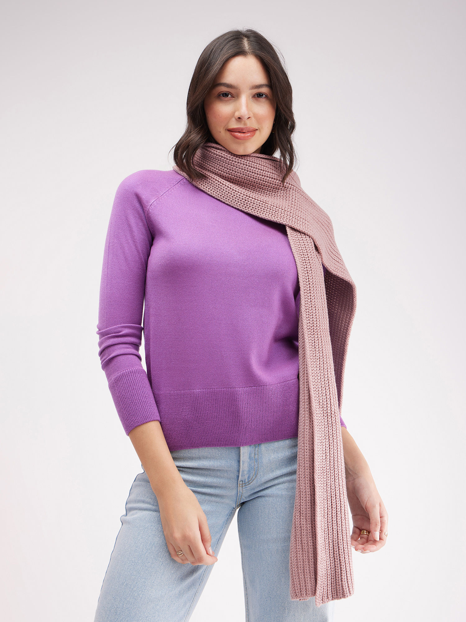 Buy FABLE STREET Textured Knit Muffler-Dusty Pink Online