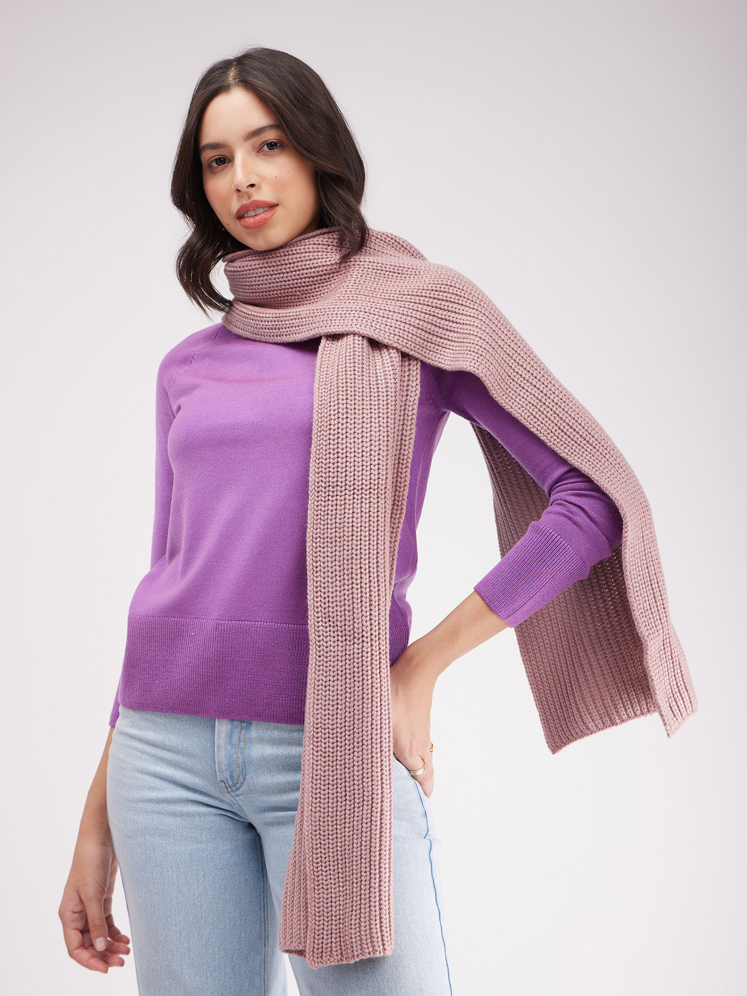 Buy FABLE STREET Textured Knit Muffler-Dusty Pink Online