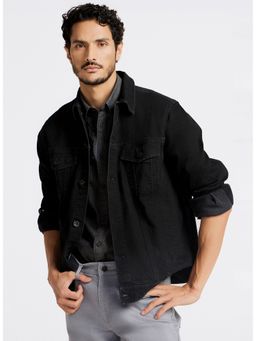 Andamen - Men's Black Cotton Elastane Regular Fit Field Jacket
