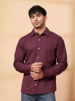 RIGO - Men's Checks Regular Fit Cutaway Collar Casual Red Shirt