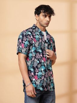 RIGO - Men's Black Printed Casual Shirt