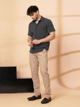 RIGO - Men's Embroidered Regular Fit Casual Black Shirt